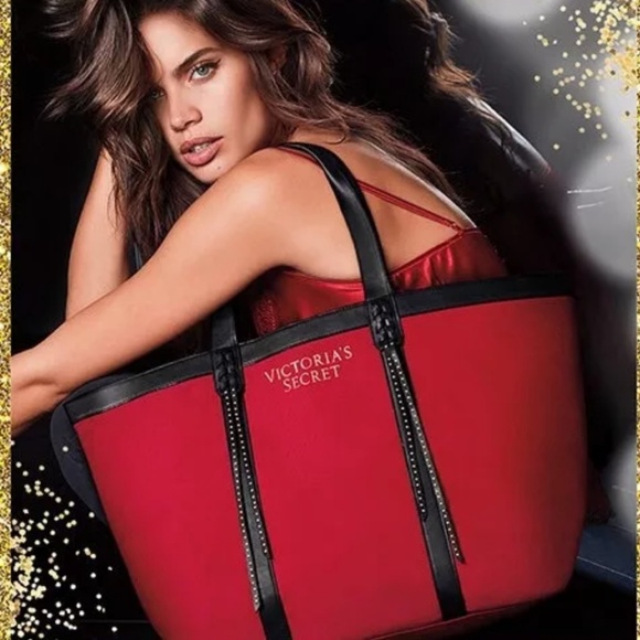 Victoria's Secret Handbags - Victoria Secret Red Black Studded Large Tote